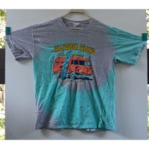 Vintage Galveston Island Texas TX VW Van Surf‎ Tie Dye T-Shirt Blue Gray Size L